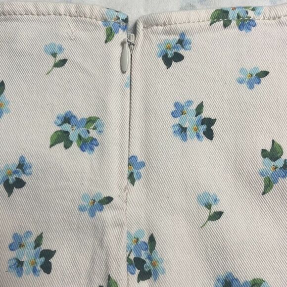 Revolve Weworewhat Ivory Blue Floral Cut Out Belted Mini Denim Skirt Large NWT - Picture 9 of 15